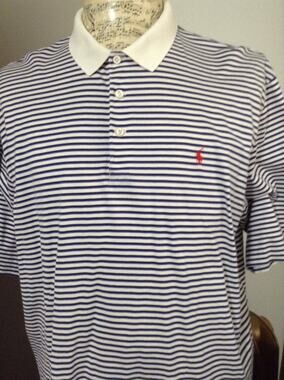 Polo Golf Ralph Lauren Mens XXL Shirt Blue White Stripe Pima Cotton Polo Pony